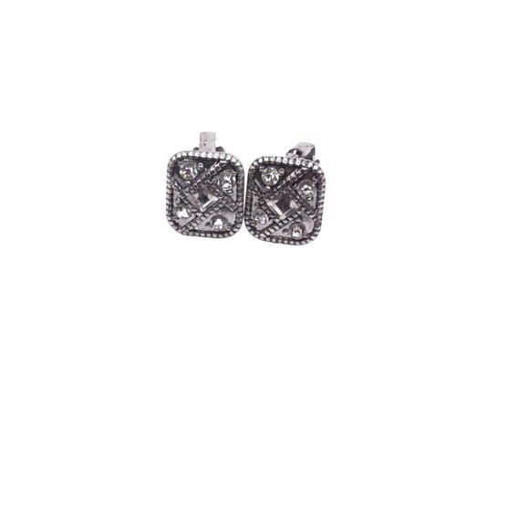Vintage-Inspired Rhinestone Square Clip-On Earrings - Picture 4 of 9